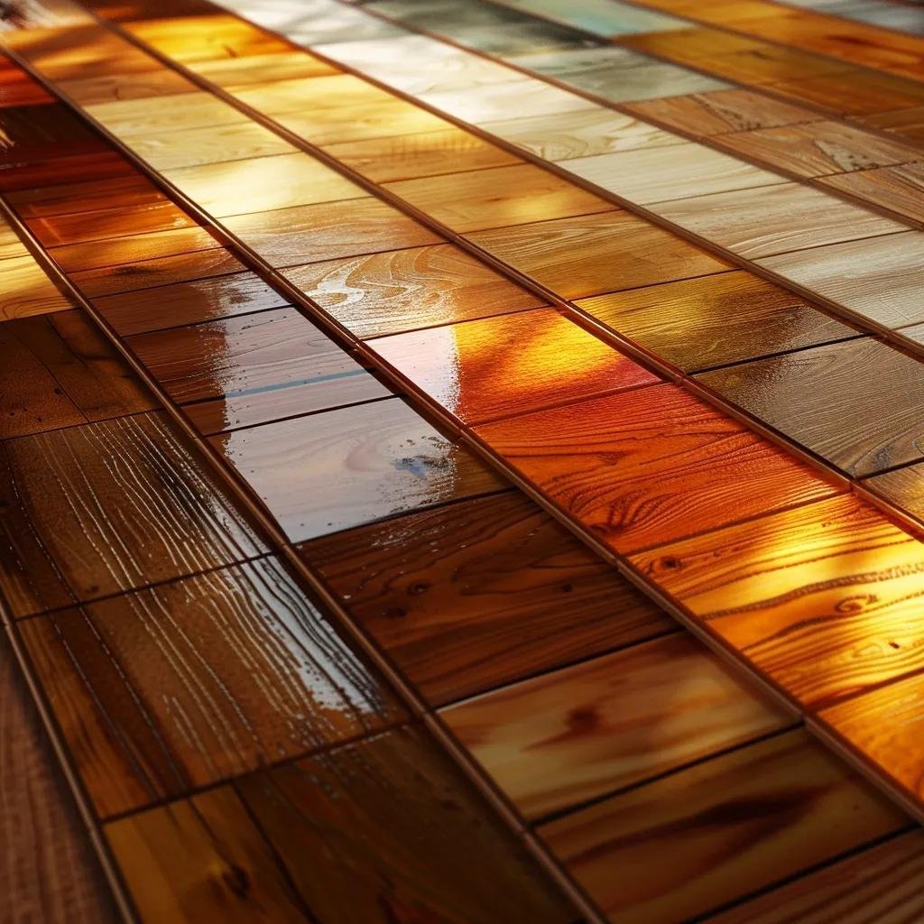 Different flooring materials under various lighting conditions showcasing texture and color impact