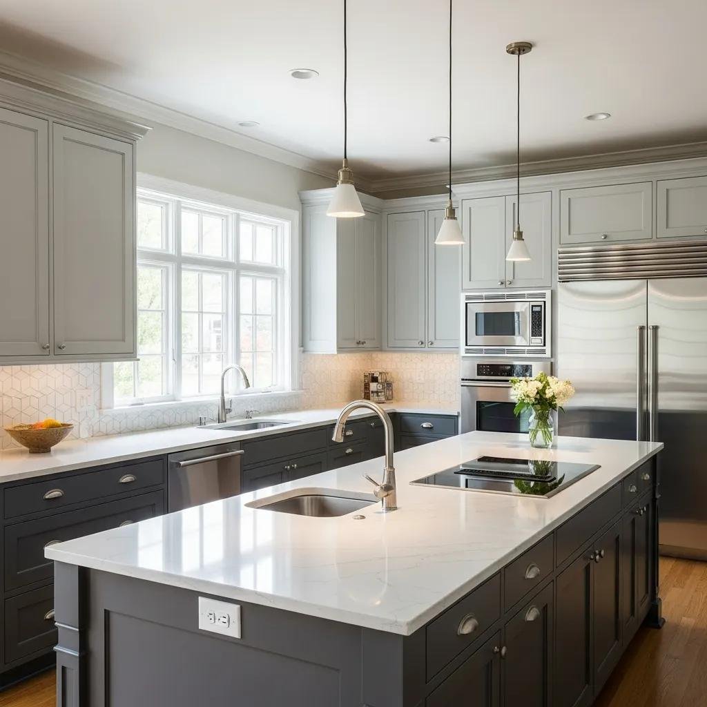 Luxurious kitchen remodel with engineered quartz countertops and modern cabinetry