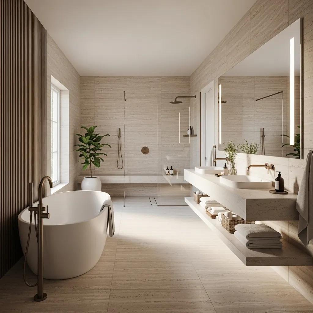 Elegant luxury bathroom with spa-style fixtures and custom tile