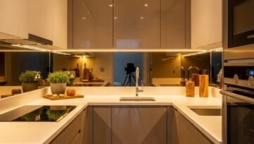 Luxury small kitchen remodel featuring quartz countertops, full-height cabinetry, minimalist design, and modern lighting in Washington, D.C.
