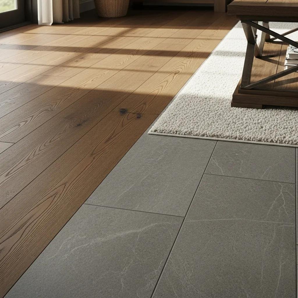 Close‑up of premium flooring options in a stylish living space